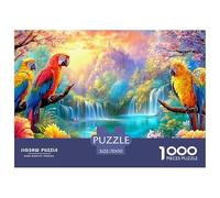 Macaws Frente a un Salto de Agua en un Bosque Vibrante Puzzle De 1000 Piezas el Loro Cartón Reciclado, Juego De Ingenio 70x50cm/1000pcs