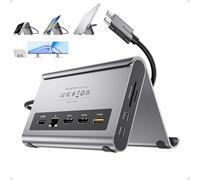 MacBook Pro Docking Station Dual Monitor para MacBook Pro/Air M3/M4/M5 | PULWTOP Computadora Portátil USB C Dock con 2 HDMI 4K@60Hz, PD, Ethernet, USB A/C 10Gbps, Audio, SD/TF, USB 2.0-Gris