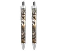 maccbn 2 bolígrafos retráctiles de gel de 0,5 mm, tinta negra líquida suave, con agujero de árbol de mapache con agarre ergonómico cómodo, de secado rápido y sin manchas, recargables, para oficina