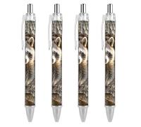 maccbn 4 bolígrafos retráctiles de gel de 0,5 mm, tinta negra líquida suave, con agujero de árbol de mapache con agarre ergonómico cómodo, de secado rápido y sin manchas, recargables, para oficina