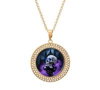 maccbn Collar de calavera gótica con diamantes para mujer, collar conmemorativo para pareja, cadena de aleación de 20 pulgadas, collar con colgante de foto personalizada para cumpleaños, aniversario