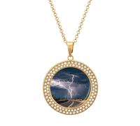 maccbn Collar de diamante con relámpago de tornado de carretera para mujer, collar conmemorativo para pareja, cadena de aleación de 20 pulgadas, collar con colgante de foto personalizada para