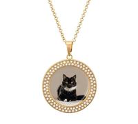 maccbn Collar de diamante de gato negro para mujer, collar conmemorativo para pareja, cadena de aleación de 20 pulgadas, collar con colgante de foto personalizada para cumpleaños, aniversario, joyería