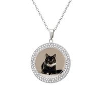 maccbn Collar de diamante de gato negro para mujer, collar conmemorativo para pareja, cadena de aleación de 20 pulgadas, collar con colgante de foto personalizada para cumpleaños, aniversario, joyería