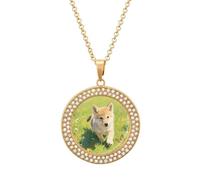 maccbn Collar de diamante de lobo pequeño para mujer, collar conmemorativo para pareja, cadena de aleación de 20 pulgadas, collar con colgante de foto personalizada para cumpleaños, aniversario