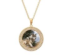maccbn Collar de diamante de lobo salvaje de nieve para mujer, collar conmemorativo para pareja, cadena de aleación de 20 pulgadas, collar con colgante de foto personalizada para cumpleaños