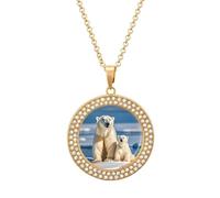 maccbn Collar de diamantes con 2 osos polares para mujer, collar conmemorativo para pareja, cadena de aleación de 20 pulgadas, collar con colgante de foto personalizada para cumpleaños, aniversario