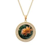 maccbn Collar de diamantes con flores amarillas para mujer, collar conmemorativo para pareja, cadena de aleación de 20 pulgadas, collar con colgante de foto personalizada para cumpleaños, aniversario