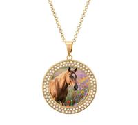 maccbn Collar de diamantes con flores de caballo para mujer, collar conmemorativo para pareja, cadena de aleación de 20 pulgadas, collar con colgante de foto personalizada para cumpleaños, aniversario