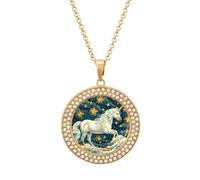maccbn Collar de diamantes de caballo mágico blanco para mujer, collar conmemorativo para pareja, cadena de aleación de 20 pulgadas, collar con colgante de foto personalizada para cumpleaños