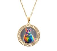maccbn Collar de diamantes de conejo arcoíris para mujer, collar conmemorativo para pareja, cadena de aleación de 20 pulgadas, collar con colgante de foto personalizada para cumpleaños, aniversario