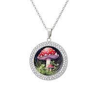 maccbn Collar de diamantes de hongos en la hierba para mujer, collar conmemorativo para pareja, cadena de aleación de 20 pulgadas, collar con colgante de foto personalizada para cumpleaños