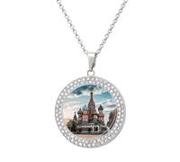 maccbn Collar de diamantes de la catedral de San Basilio en Moscú para mujer, collar conmemorativo para pareja, cadena de aleación de 20 pulgadas, collar con colgante de foto personalizada para