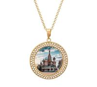 maccbn Collar de diamantes de la catedral de San Basilio en Moscú para mujer, collar conmemorativo para pareja, cadena de aleación de 20 pulgadas, collar con colgante de foto personalizada para