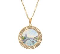 maccbn Collar de diamantes de la Torre Eiffel en París para mujer, collar conmemorativo para pareja, cadena de aleación de 20 pulgadas, collar con colgante de foto personalizada para cumpleaños