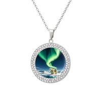maccbn Collar de diamantes de oso polar de luces del norte para mujer, collar conmemorativo para pareja, cadena de aleación de 20 pulgadas, collar con colgante de foto personalizada para cumpleaños