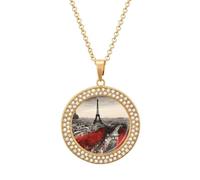 maccbn Collar de diamantes de París para mujer, collar conmemorativo para pareja, cadena de aleación de 20 pulgadas, collar con colgante de foto personalizada para cumpleaños, aniversario, joyería