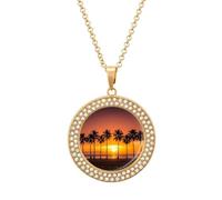 maccbn Collar de diamantes de playa con puesta de sol tropical para mujer, collar conmemorativo para pareja, cadena de aleación de 20 pulgadas, collar con colgante de foto personalizada para