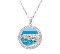 maccbn Collar de diamantes junto al mar para mujer, collar conmemorativo para pareja, cadena de aleación de 20 pulgadas, collar con colgante de foto personalizada para cumpleaños, aniversario, joyería