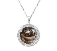 maccbn Collar de dos perezosos con diamantes para mujer, collar conmemorativo para pareja, cadena de aleación de 20 pulgadas, collar con colgante de foto personalizada para cumpleaños, aniversario