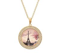 maccbn Collar romántico de diamantes de la Torre de París para mujer, collar conmemorativo para pareja, cadena de aleación de 20 pulgadas, collar con colgante de foto personalizada para cumpleaños