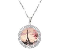maccbn Collar romántico de diamantes de la Torre de París para mujer, collar conmemorativo para pareja, cadena de aleación de 20 pulgadas, collar con colgante de foto personalizada para cumpleaños