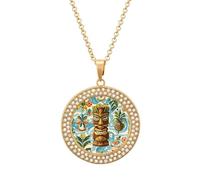 maccbn Collar vintage Aloha Tiki de diamantes para mujer, collar conmemorativo para pareja, cadena de aleación de 20 pulgadas, collar con colgante de foto personalizada para cumpleaños, aniversario
