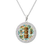maccbn Collar vintage Aloha Tiki de diamantes para mujer, collar conmemorativo para pareja, cadena de aleación de 20 pulgadas, collar con colgante de foto personalizada para cumpleaños, aniversario