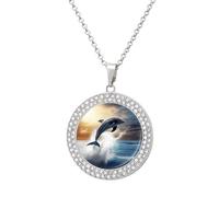 maccbn Hermoso collar de diamantes de delfín para mujer, collar conmemorativo para pareja, cadena de aleación de 20 pulgadas, collar con colgante de foto personalizada para cumpleaños, aniversario