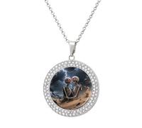 maccbn The Lovers - Collar conmemorativo de diamante con calavera para mujer, cadena de 20 pulgadas, collar con colgante de foto personalizada para cumpleaños, aniversario, joyería, regalo para novia