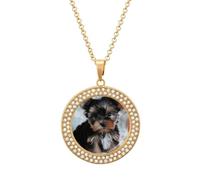 maccbn Yorkie - Collar de diamantes para mujer, collar conmemorativo para pareja, cadena de aleación de 20 pulgadas, collar con colgante de foto personalizada para cumpleaños, aniversario, joyería