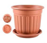 Maceta clásica europea de resina con bandeja, textura mate para superficie y agujeros de drenaje, contenedor de jardín para rosas suculentas uso en interiores y exteriores (rosa claro)