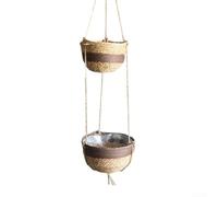 Maceta colgante, cestas de mimbre para interiores, diseño transpirable de tejido abierto, material de fibra natural resistente, decoración elegante para sala de estar, cocina y jardín (marrón oscuro)