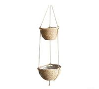 Maceta colgante de interior con diseño de cesta tejida unida con material de fibra vegetal sostenible para la configuración moderna de vegetación del hogar (color natural)
