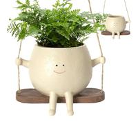 Maceta colgante FuyoSegen con forma de cara abatible, de resina, para interior y exterior. Macetas para suculentas, ideal para regalar a tu madre, decoración del hogar y regalos (01)