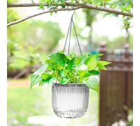 Maceta colgante transparente con algodón de riego automático integrado para jardín, balcón, interior y exterior, exhibición de plantas (S)