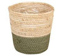 Maceta con interior de plástico Finn (Dimensiones externas (Ø x Al): 24 x 23 cm, Materiales naturales, Natural-Oliva)