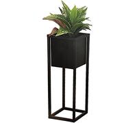Maceta cuadrada de metal negra sobre un soporte, maceta elevada para jardín de interior, 50 cm