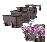 Maceta de balcón KADAX con base y asas, 40 cm, marrón, 3 piezas