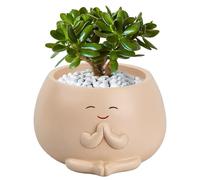 Maceta de cara sonriente de 10,5 x 6,5 cm con tapón de silicona extraíble, maceta de resina para plantas pequeñas, maceta suculenta para decoración de interiores, escritorio y baño