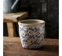 Maceta de cerámica con grietas de hielo, maceta decorativa de porcelana azul y blanca antigua para plantas de interior, contenedor de flores con orificio de drenaje para plantas de bonsái, flor de a