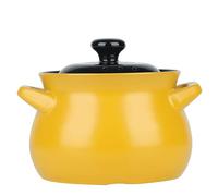 maceta de cerámica, Olla de barro for sopa sopera cerámica pura con tapa doble asa/olla barro/utensilios cocina(Black and yellow,3.8L)