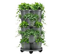 Maceta de fresas, apilable de 5 niveles con ruedas, maceta vertical de jardín con 5 capas apilables, torre de jardín móvil, recipiente de plantación escalonado, estante móvil para flores,