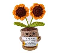 Maceta de girasol doble de crochet hecha a mano con tarjeta inspiradora: regalo para hija, decoración de escritorio, recuerdo de apoyo emocional. Arte de hilo acrílico de 7,6 x 15,2 cm (para hija).(To