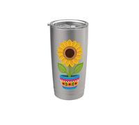 Maceta de girasol estilo retro de ganchillo con formas de impresión Mania Vaso térmico de acero inoxidable de doble pared