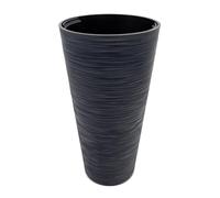 Maceta de jardín cónica de plástico en antracita - 58x30 cm - Maceta con diseño de surcos con inserto - macetero para plantas, maceta, columna resistente a la intemperie, para exteriores