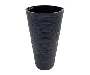 Maceta de jardín cónica de plástico en Antracita - 58x30 cm - Maceta con diseño de surcos con Inserto - macetero para Plantas, Maceta, Columna Resistente a la Intemperie, para Exteriores