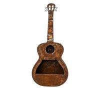 Maceta de pared con forma de guitarra, soporte para flores de hierro | Hierro envejecido, diseño de guitarra vintage, montado en la pared; encantadora decoración para jardín, patio, valla.