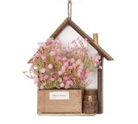 Maceta de pared | Maceta de 26,5 x 22 x 6 cm con forma de casa, jarrón de pared de madera, herramientas de jardín, maceta colgante para flores secas, ideal para sala de estar, dormitorio, cocina