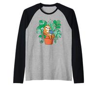 Maceta de Perezoso Monstera Planta de Interior Botánica Arte para Padres Camiseta Manga Raglan